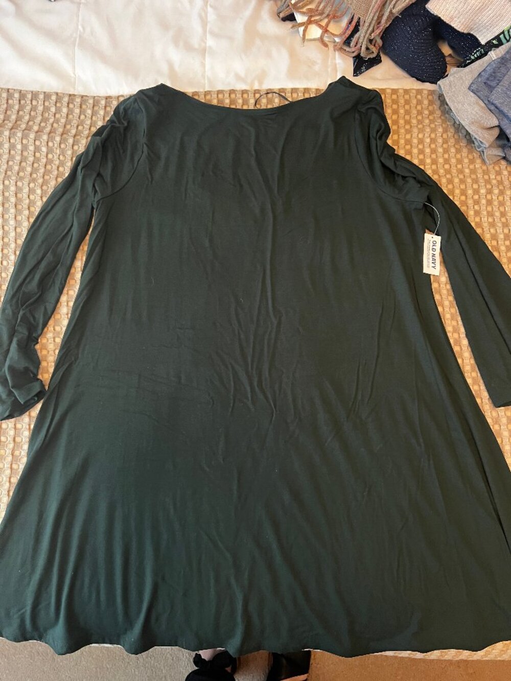 Old Navy Long Sleeve Scoop Back Dark Green Dress, Size XL NWT